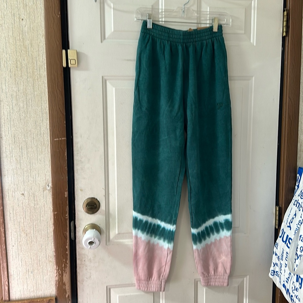 VICTORIA’S SECRET PINK HIGH WAIST CAMPUS JOGGER: GREEN/PINK: NWT: SIZE XS